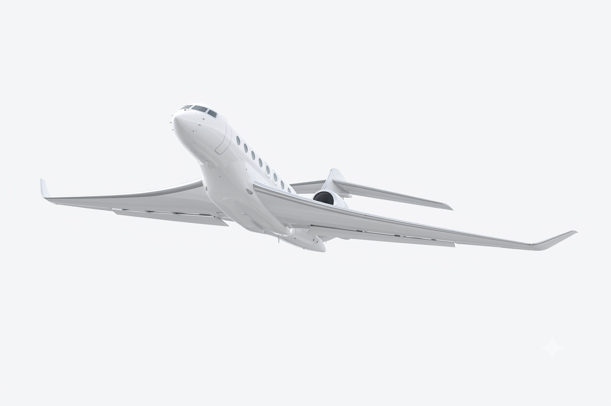 Jet privé blanc Gulfstream en survol